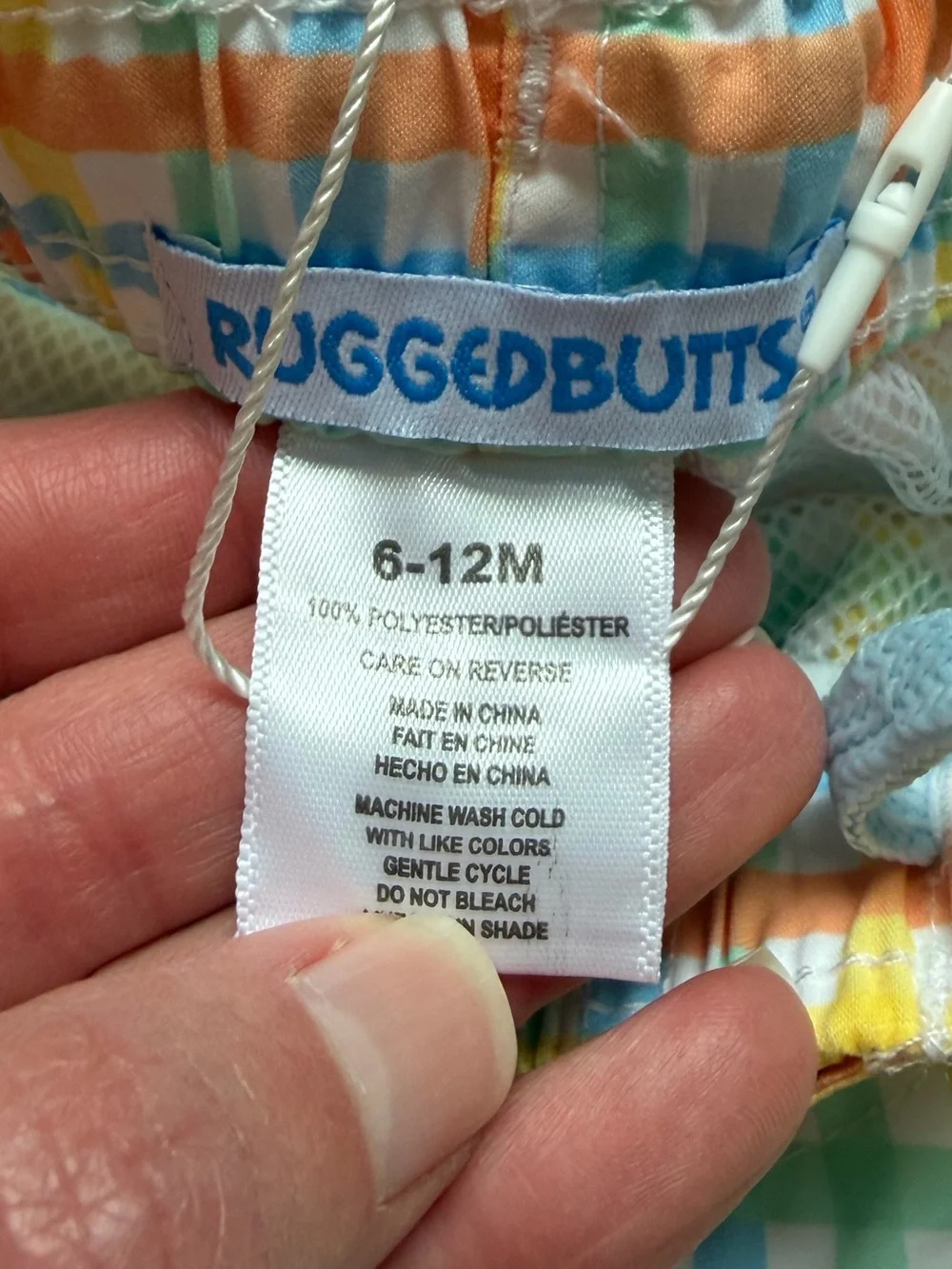 NWT RuggedButts Colorful Summertime Gingham Pull-On Swim Trunks Boys 6-12M